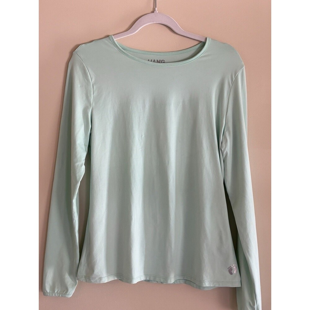 Hang Ten Women’s M Mint Green Long Sleeve UPF Sun Shirt Back Zip Pocket Swim